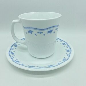 Corelle Morning Blue Garland‎ Cup Saucer Mug Vintage White